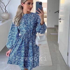 H&M Linen Blend Dress Blue New